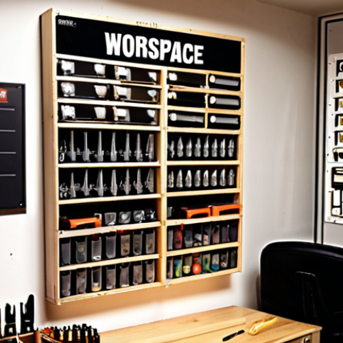 Home 11 **
Prompt: A well-organized DIY workspace with labeled transparent boxes for screws and nails, a tool rack on the wall, and good lighting. Focus on the efficiency of the organized space.
**